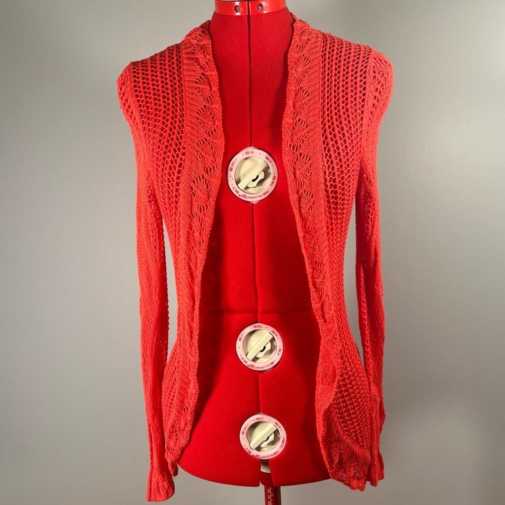 Lace knit pinkish coral cardigan - S